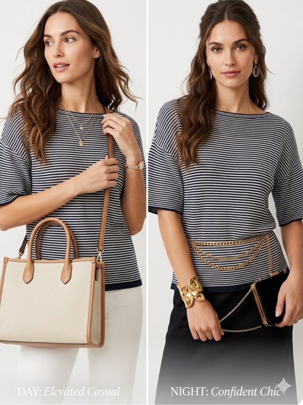LOFT Striped Cotton Knit Boatneck Sweater Wide Horizontal Navy & White Stripe